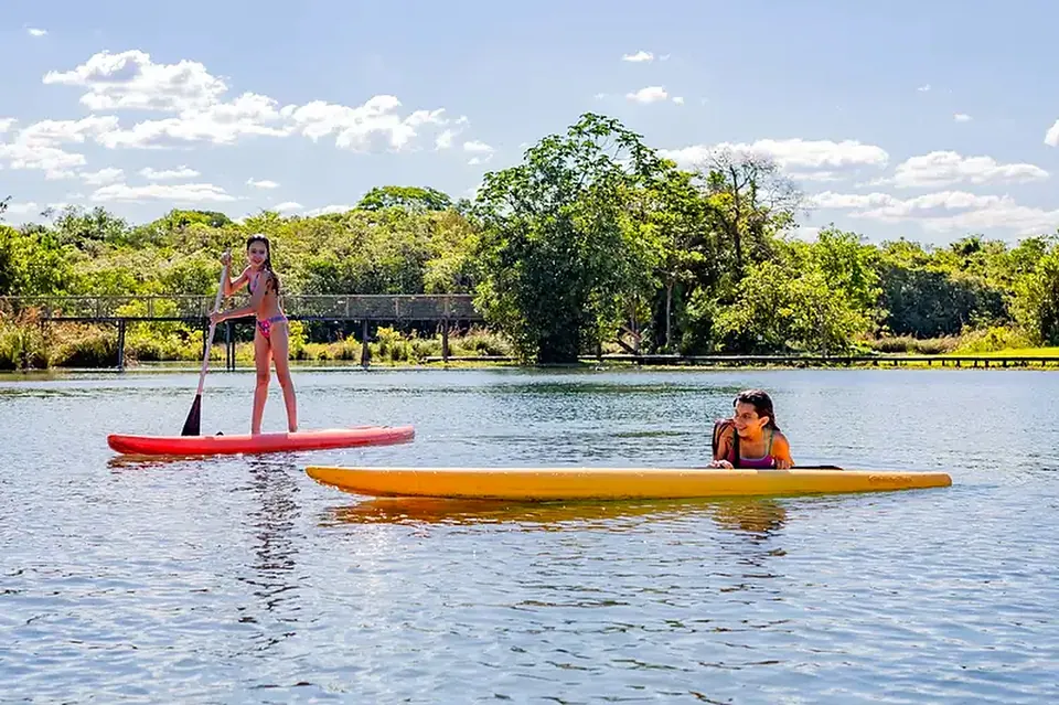Stand-up paddle on a calm lake in Bonito